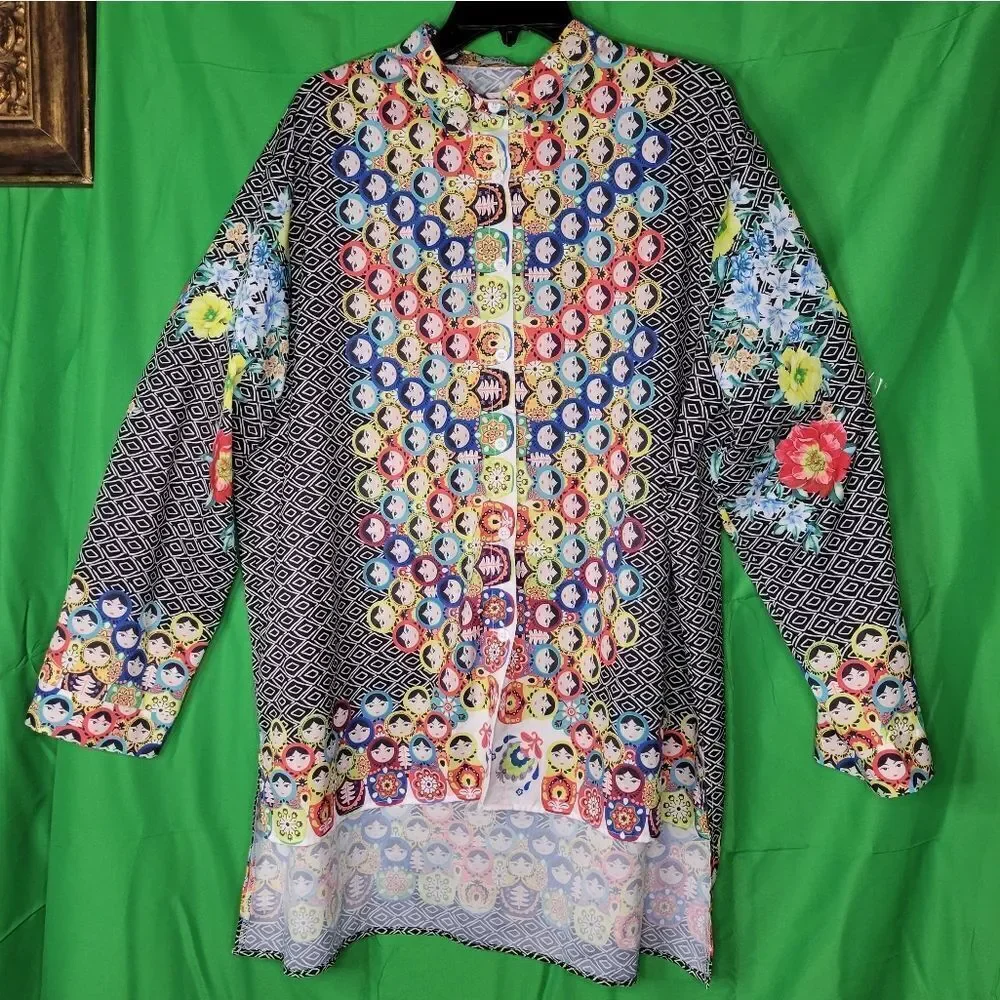 MISSLOOK  OVERSIZED MULTI-PRINT BLOUSE. - Picture 11 of 11